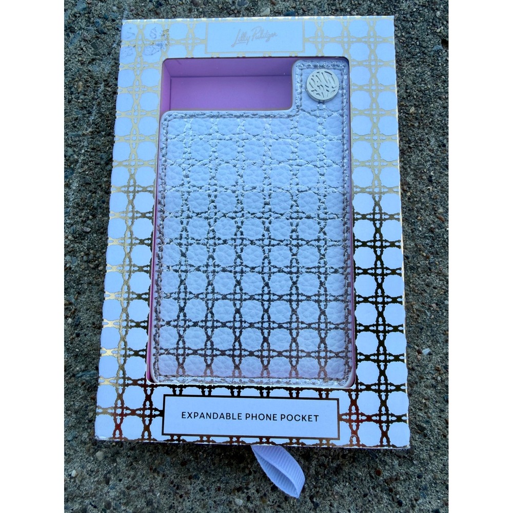 Lilly Pulitzer White Gold Lattice Expandable Phone Pocket Adhesive Card Holder